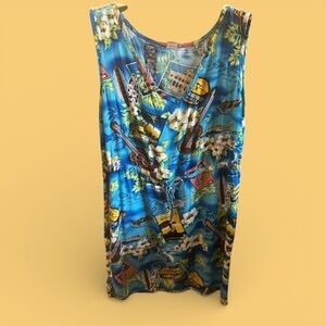 Tropical Blue Hawaii Beach Coverup Resortwear Vacation Sleeveless Tie Mini Dress